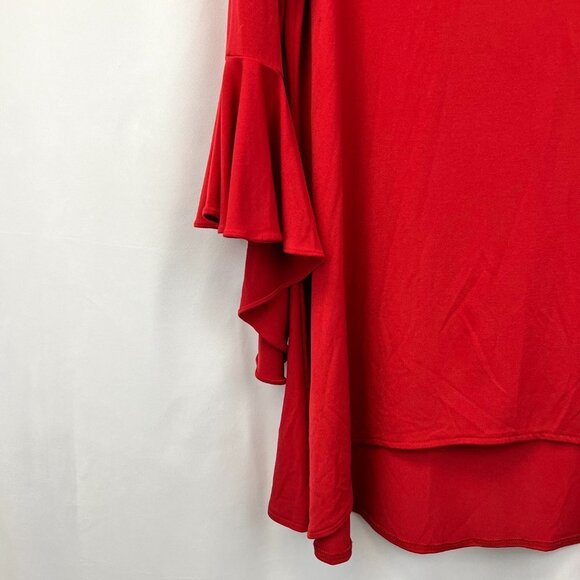 Alfani Womens Red Ruffle Bell Sleeve Round Neck Pullover Blouse Top Size Small - Picture 6 of 8